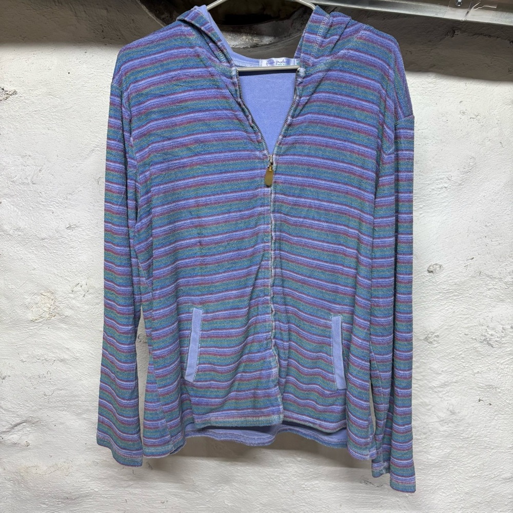 Vintage Striped Terrycloth Zip-up